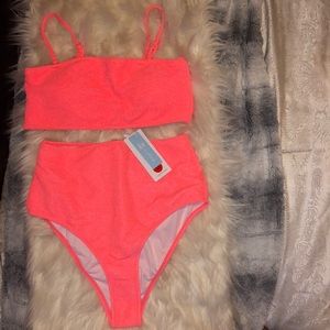 High waisted neon pink bikini